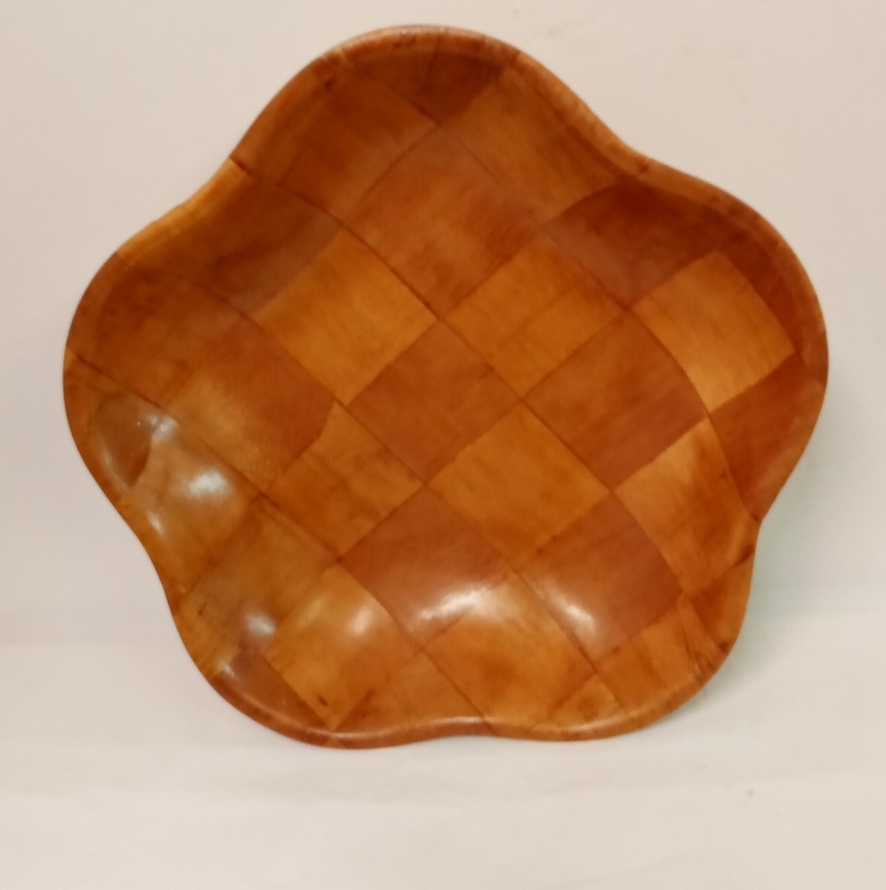 Hexagon Woven Wooden Serving Bowl 10 x3